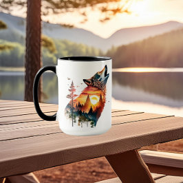 Howling Wolf verdoppeln Sonnenuntergang Tasse