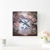 Howling Wolf Vignette Wall Clock Quadratische Wanduhr (Zuhause)