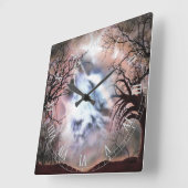 Howling Wolf Vignette Wall Clock Quadratische Wanduhr (Winkel)