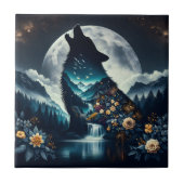 Howling Wolf | Vollmond Ai Art Fliese (Vorderseite)