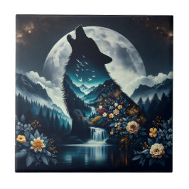 Howling Wolf | Vollmond Ai Art Fliese