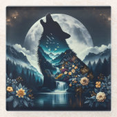 Howling Wolf | Vollmond Ai Art Glasuntersetzer (Vorderseite)