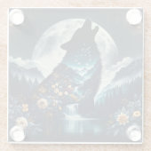 Howling Wolf | Vollmond Ai Art Glasuntersetzer (Rückseite)