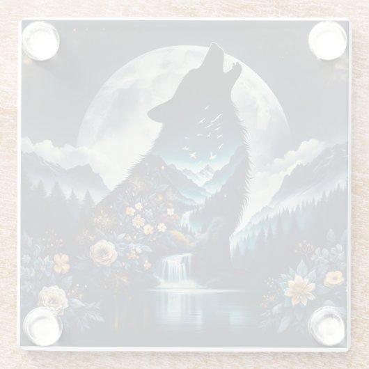 Howling Wolf | Vollmond Ai Art Glasuntersetzer (Rückseite)