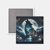 Howling Wolf | Vollmond Ai Art Magnet (Vorderseite/Rückseite)