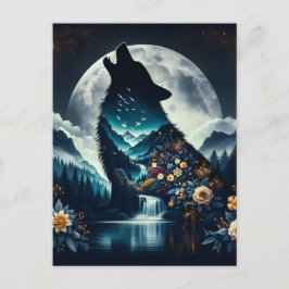 Howling Wolf | Vollmond Ai Art Postkarte