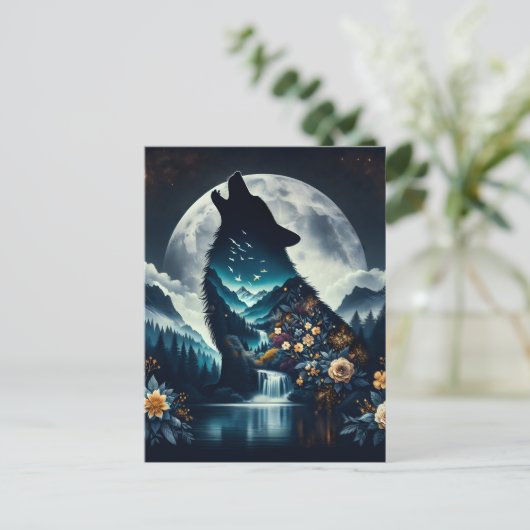 Howling Wolf | Vollmond Ai Art Postkarte (Stehend Vorderseite)