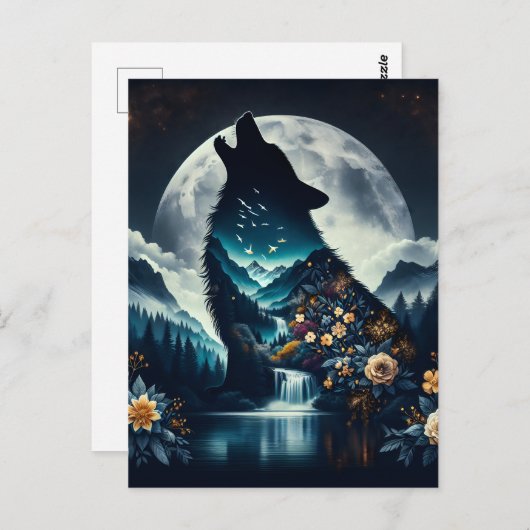Howling Wolf | Vollmond Ai Art Postkarte (Vorne/Hinten)