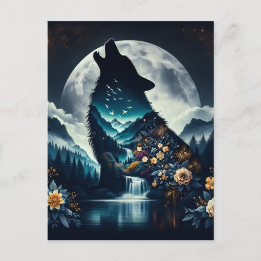 Howling Wolf | Vollmond Ai Art Postkarte (Vorderseite)