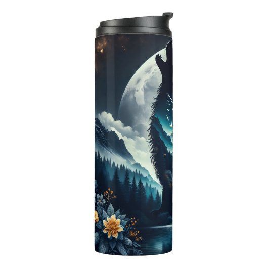 Howling Wolf | Vollmond Ai Art Thermosbecher (Nach links gedreht)