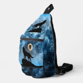 Howling Wolf Vollmond blau schwarz Custom Monogram Crossbody Bag (Rechte Ecke)