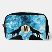 Howling Wolf Vollmond blau schwarz Custom Monogram Waschbeutel (Vorderseite)