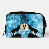 Howling Wolf Vollmond blau schwarz Custom Monogram Waschbeutel (Rückseite)