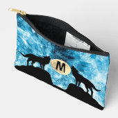 Howling Wolf Vollmond blau schwarz Custom Monogram Zubehörtasche (Offen)