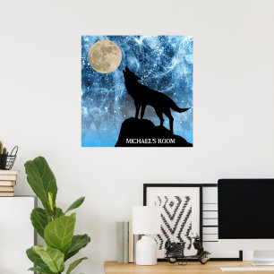 Howling Wolf Vollmond blauer schwarzer Individuell Poster