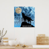 Howling Wolf Vollmond blauer schwarzer Individuell Poster (Küche)