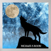 Howling Wolf Vollmond blauer schwarzer Individuell Poster (Vorne)