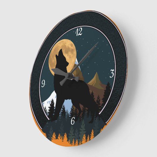 Howling Wolf Vollmond Große Wanduhr (Winkel)