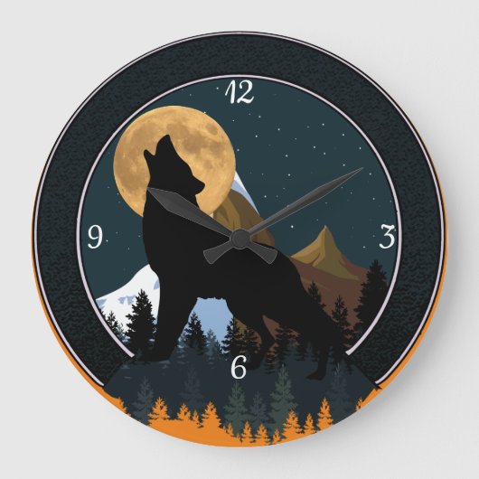 Howling Wolf Vollmond Große Wanduhr (Vorderseite)