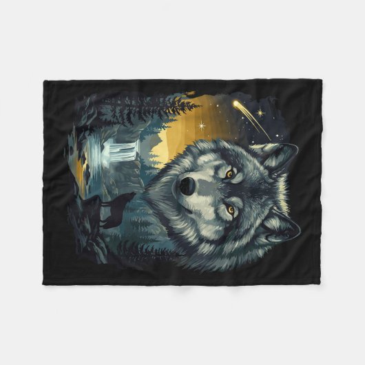 Howling Wolf Waterfall Scene For Nature Lovers And Fleecedecke (Vorderseite (Horizontal))