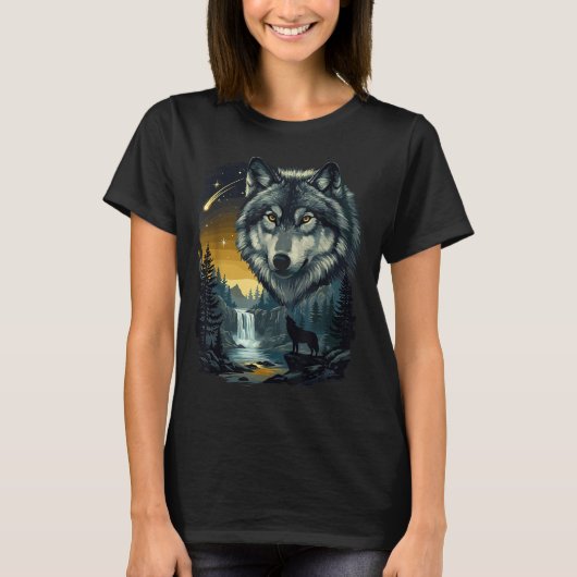 Howling Wolf Waterfall Scene For Nature Lovers And T-Shirt (Vorderseite)