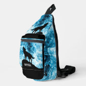 Howling Wolf Winter schneeblauer Individuelle Name Crossbody Bag (Rechte Ecke)