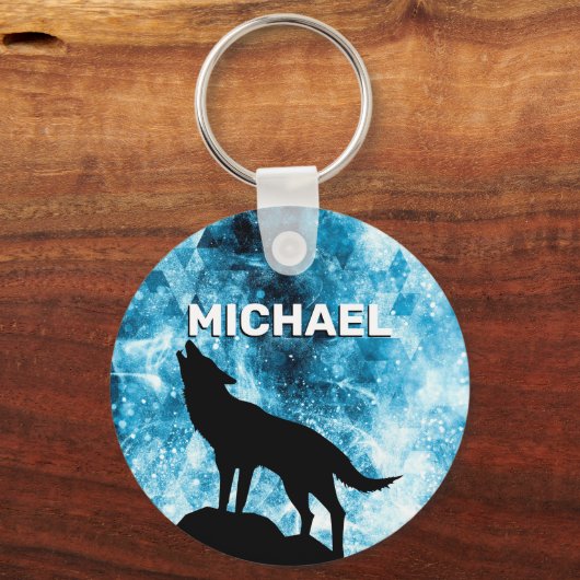 Howling Wolf Winter schneeblauer Individuelle Name Schlüsselanhänger (Vorderseite)