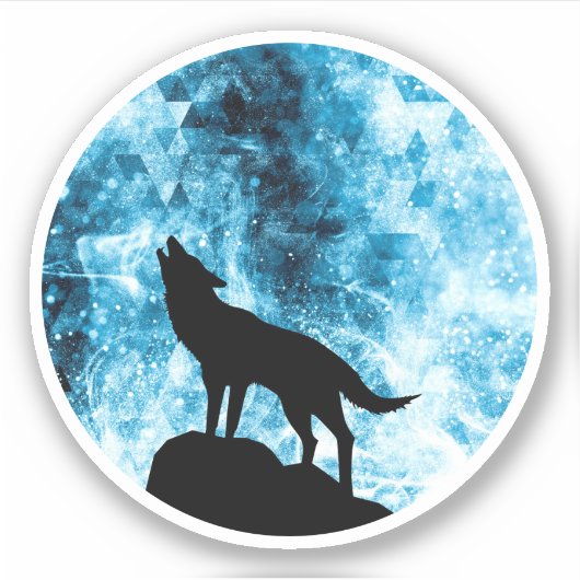 Howling Wolf Winter schneeblauer Rauch Abstrakt Aufkleber (Vorderseite)