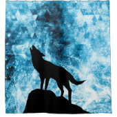 Howling Wolf Winter schneeblauer Rauch Abstrakt Duschvorhang (Vorderseite)