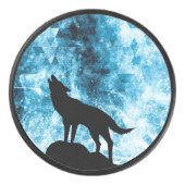 Howling Wolf Winter schneeblauer Rauch Abstrakt Eishockey Puck (Vorderseite)