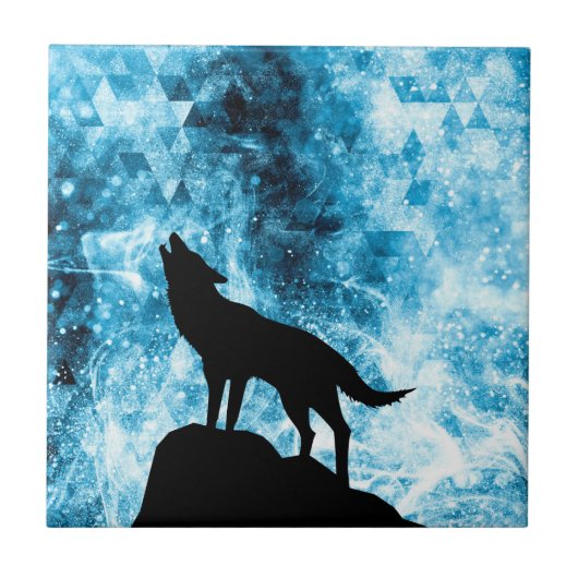 Howling Wolf Winter schneeblauer Rauch Abstrakt Fliese (Vorderseite)
