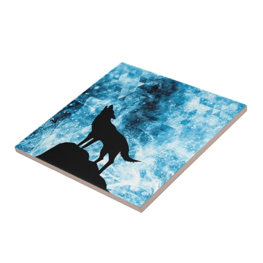 Howling Wolf Winter schneeblauer Rauch Abstrakt Fliese (Seite)
