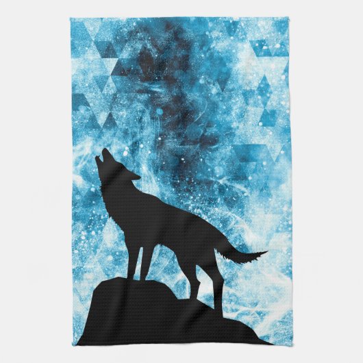 Howling Wolf Winter schneeblauer Rauch Abstrakt Geschirrtuch (Vertikal)