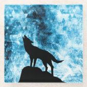 Howling Wolf Winter schneeblauer Rauch Abstrakt Glasuntersetzer (Vorderseite)