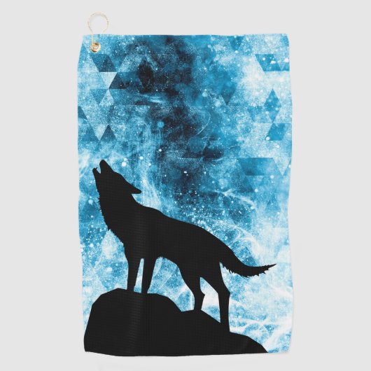 Howling Wolf Winter schneeblauer Rauch Abstrakt Golfhandtuch (Vorderseite)