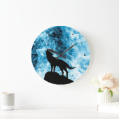 Howling Wolf Winter schneeblauer Rauch Abstrakt Große Wanduhr (Zuhause)