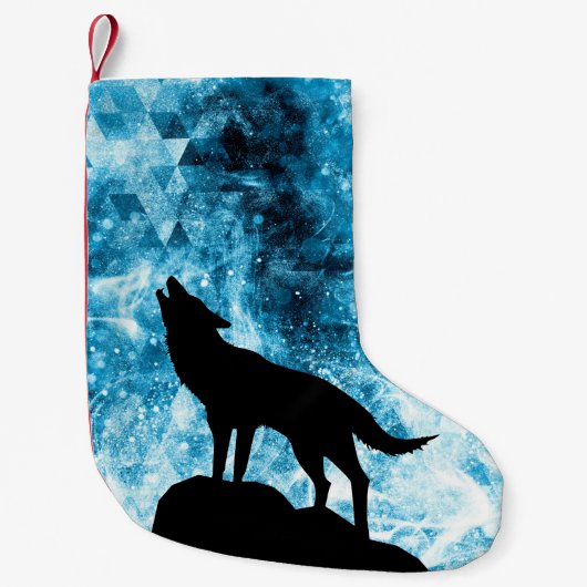 Howling Wolf Winter schneeblauer Rauch Abstrakt Kleiner Weihnachtsstrumpf (Vorderseite)