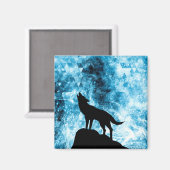 Howling Wolf Winter schneeblauer Rauch Abstrakt Magnet (Vorderseite/Rückseite)