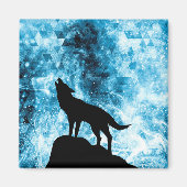 Howling Wolf Winter schneeblauer Rauch Abstrakt Magnet (Vorne)