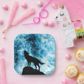 Howling Wolf Winter schneeblauer Rauch Abstrakt Pappteller (Party)