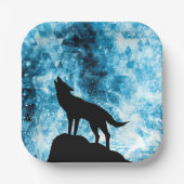 Howling Wolf Winter schneeblauer Rauch Abstrakt Pappteller (Vorderseite)