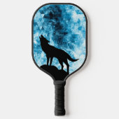Howling Wolf Winter schneeblauer Rauch Abstrakt Pickleball Schläger (Vorderseite)