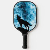 Howling Wolf Winter schneeblauer Rauch Abstrakt Pickleball Schläger (Rückseite)