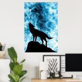 Howling Wolf Winter schneeblauer Rauch Abstrakt Poster (Heimbüro)