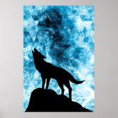Howling Wolf Winter schneeblauer Rauch Abstrakt Poster (Vorne)
