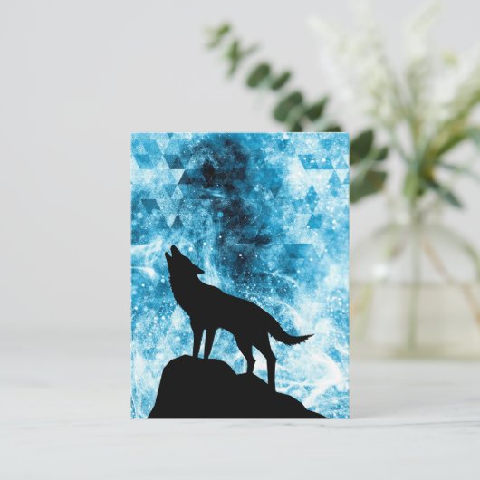 Howling Wolf Winter schneeblauer Rauch Abstrakt Postkarte (Stehend Vorderseite)