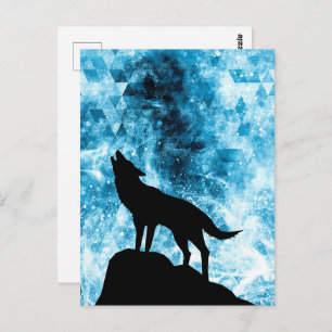 Howling Wolf Winter schneeblauer Rauch Abstrakt Postkarte