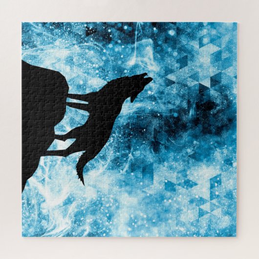 Howling Wolf Winter schneeblauer Rauch Abstrakt Puzzle (Horizontal)