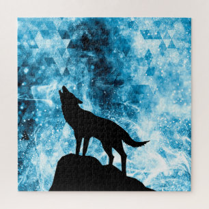 Howling Wolf Winter schneeblauer Rauch Abstrakt Puzzle