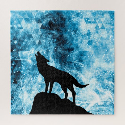 Howling Wolf Winter schneeblauer Rauch Abstrakt Puzzle (Vertikal)